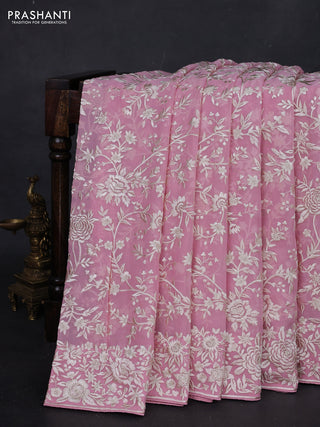 Light Pink Georgette Saree - Parsi Embroidery
