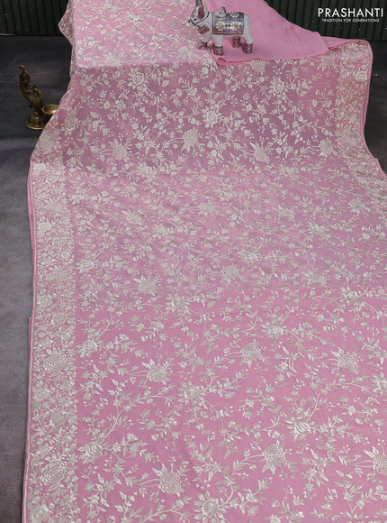 Light Pink Georgette Saree - Parsi Embroidery