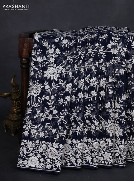 Navy Blue Georgette Saree - Parsi Embroidery
