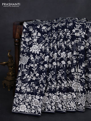 Navy Blue Georgette Saree - Parsi Embroidery