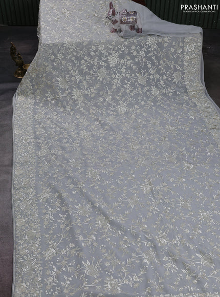 Grey Georgette Saree - Parsi Embroidery
