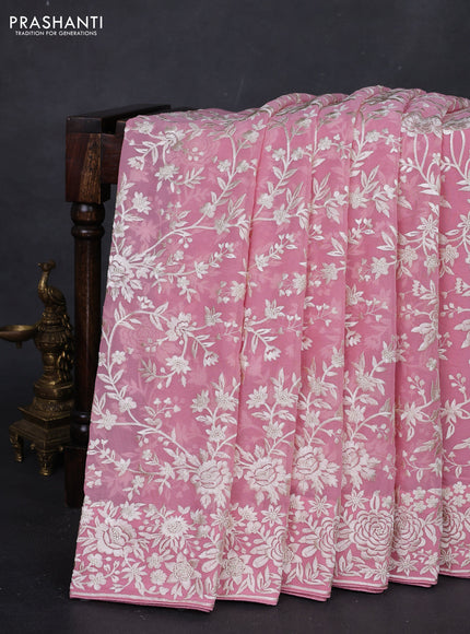 Light Pink Georgette Saree - Parsi Embroidery