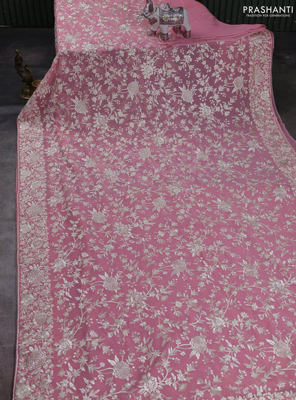 Light Pink Georgette Saree - Parsi Embroidery
