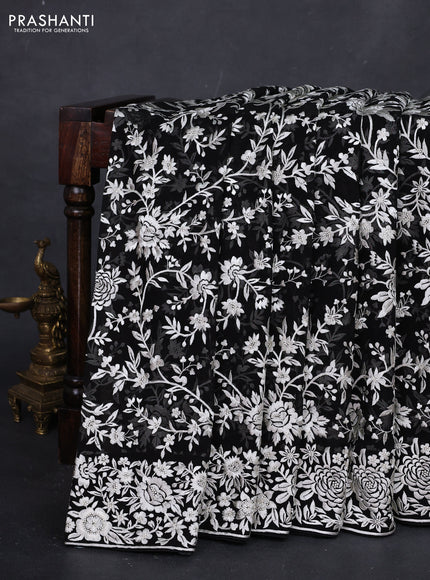 Black Georgette Saree - Parsi Embroidery
