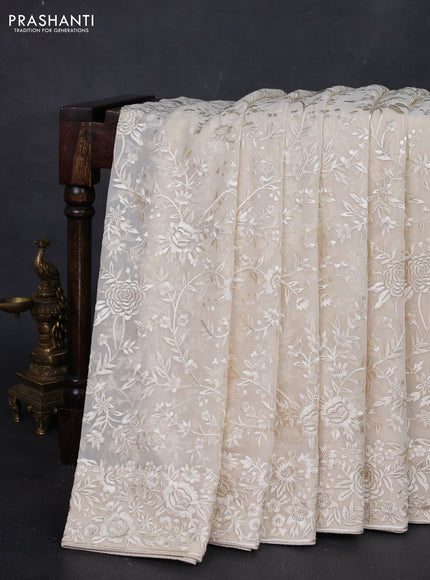 Cream Georgette Saree - Parsi Embroidery