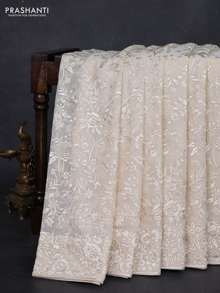 Cream Georgette Saree - Parsi Embroidery