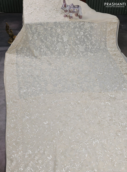 Cream Georgette Saree - Parsi Embroidery