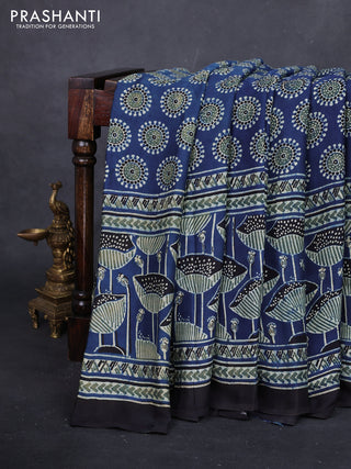 Indigo Blue & Black Modal Silk Saree - Ajrakh Prints