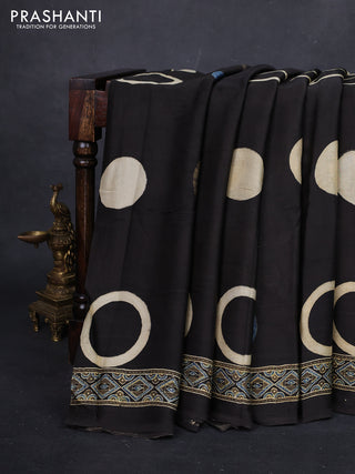 Olive Green & Black Modal Silk Saree - Ajrakh Prints