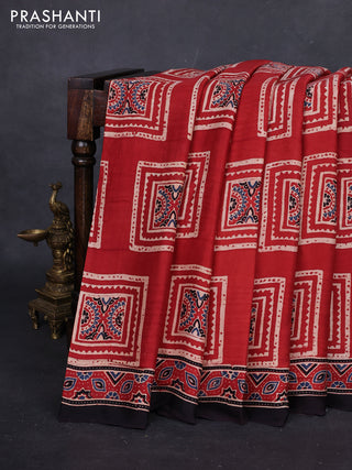 Red Modal Silk Saree - Ajrakh Prints