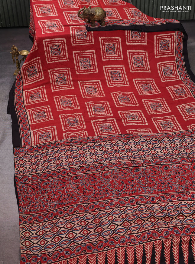 Red Modal Silk Saree - Ajrakh Prints