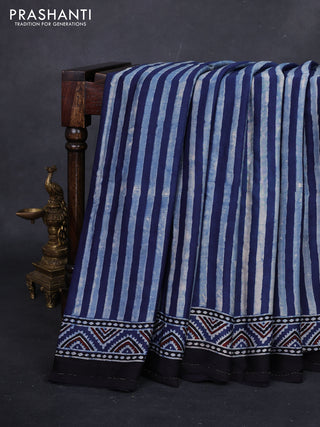 Indigo Blue Modal Silk Saree - Ajrakh Prints