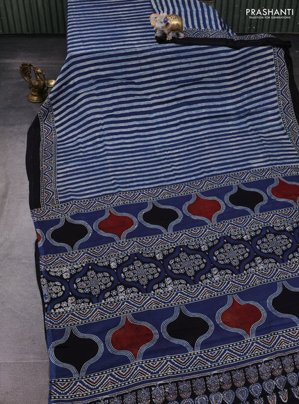 Indigo Blue Modal Silk Saree - Ajrakh Prints