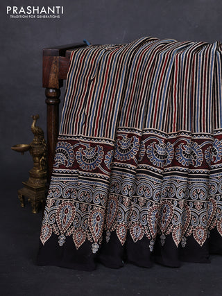 Multi Colour & Black Modal Silk Saree - Ajrakh Prints