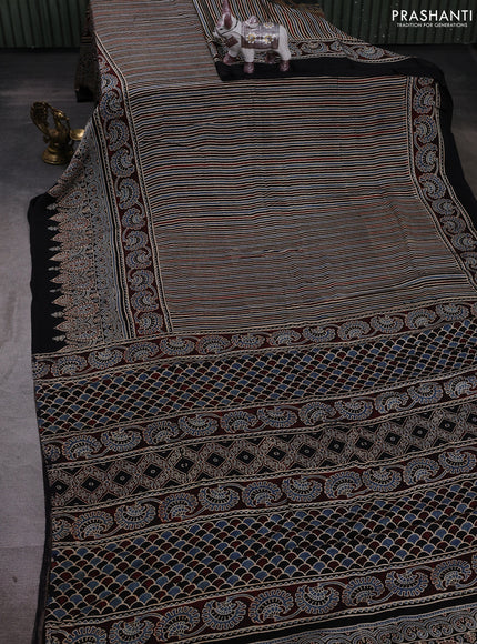 Multi Colour & Black Modal Silk Saree - Ajrakh Prints