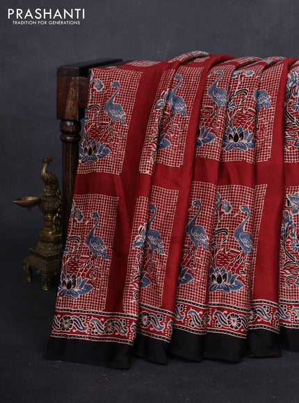 Red Modal Silk Saree - Ajrakh Prints
