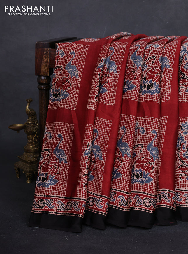 Red Modal Silk Saree - Ajrakh Prints