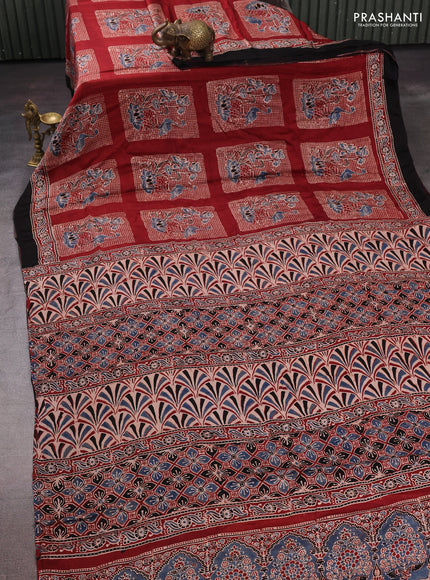Red Modal Silk Saree - Ajrakh Prints