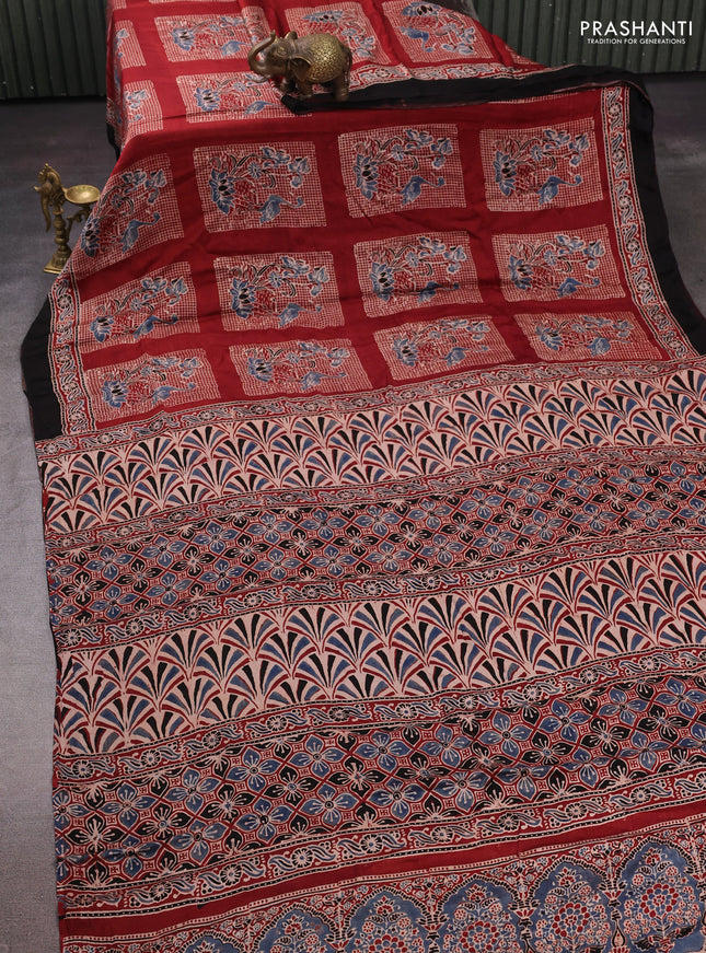 Red Modal Silk Saree - Ajrakh Prints