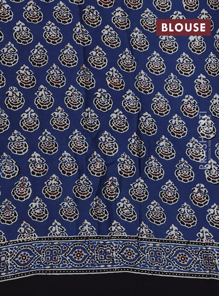 Indigo Blue & Black Modal Silk Saree - Ajrakh Prints