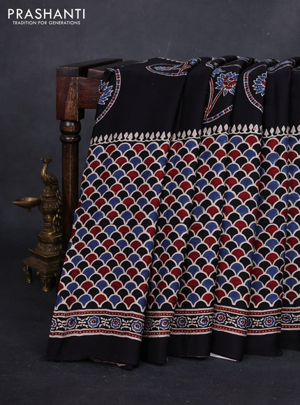 Black Modal Silk Saree - Ajrakh Prints