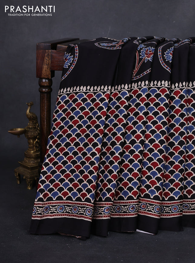 Black Modal Silk Saree - Ajrakh Prints