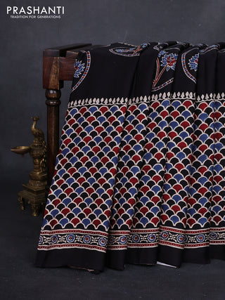 Black Modal Silk Saree - Ajrakh Prints