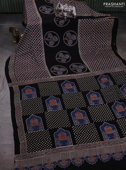 Black Modal Silk Saree - Ajrakh Prints