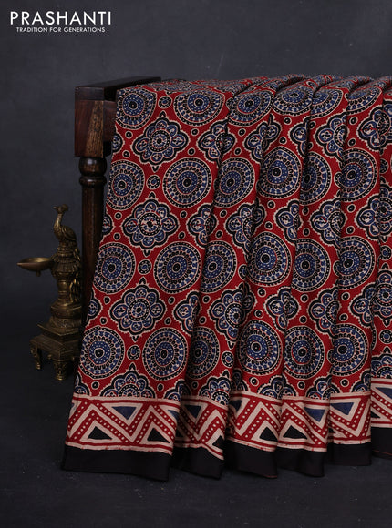 Red Modal Silk Saree - Ajrakh Prints