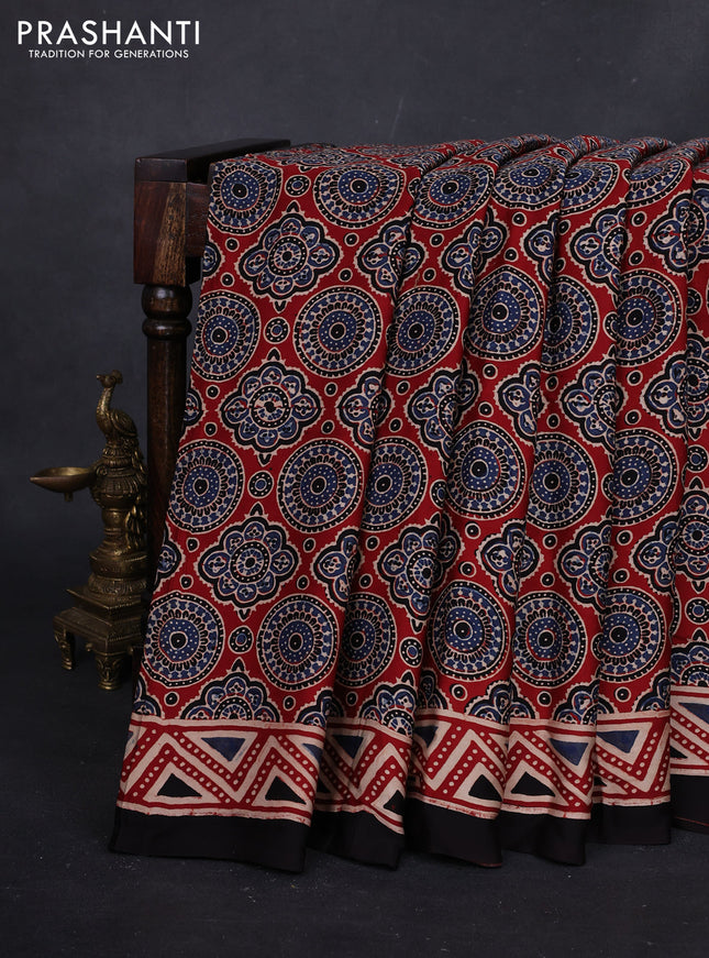 Red Modal Silk Saree - Ajrakh Prints