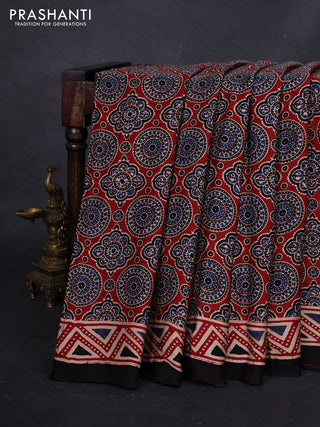 Red Modal Silk Saree - Ajrakh Prints