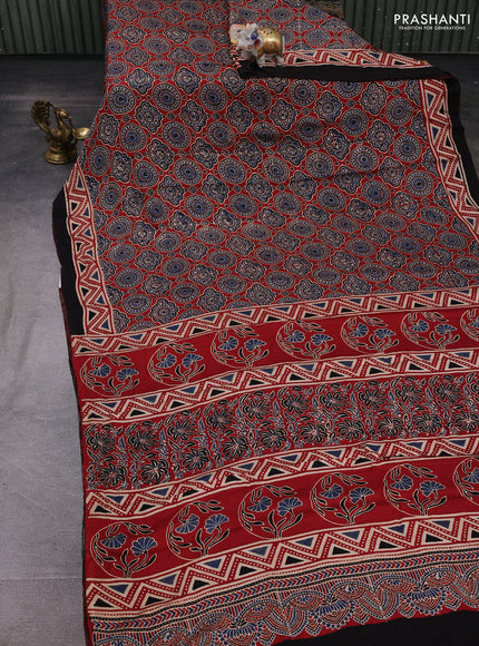 Red Modal Silk Saree - Ajrakh Prints