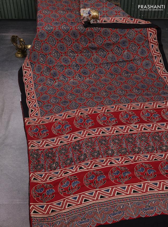 Red Modal Silk Saree - Ajrakh Prints
