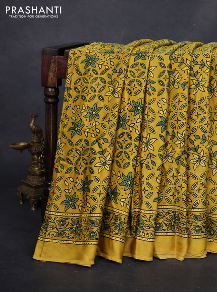 Yellow Modal Silk Saree - Ajrakh Prints