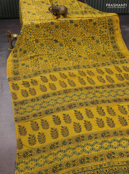 Yellow Modal Silk Saree - Ajrakh Prints