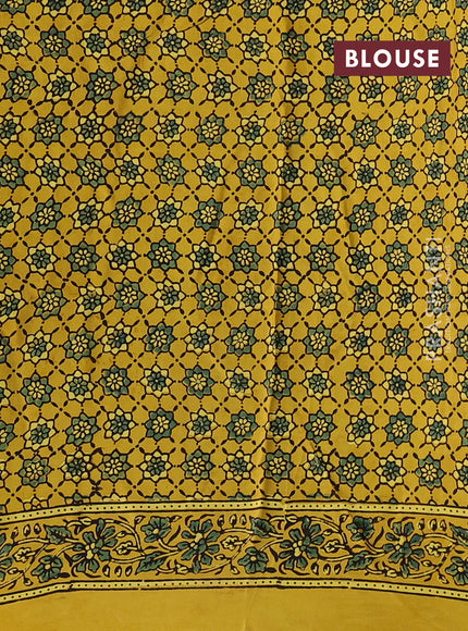 Yellow Modal Silk Saree - Ajrakh Prints
