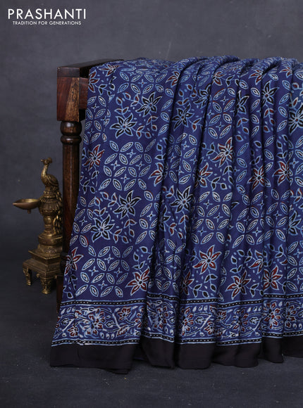 Indigo Blue Modal Silk Saree - Ajrakh Prints