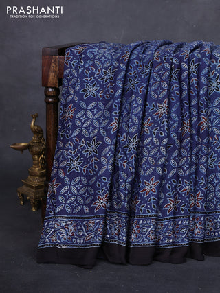 Indigo Blue Modal Silk Saree - Ajrakh Prints