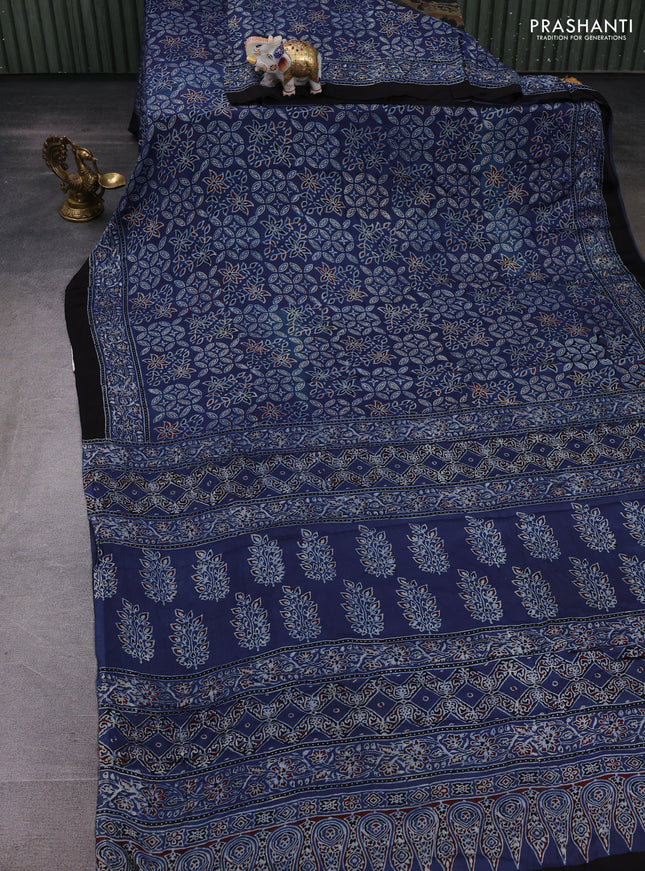 Indigo Blue Modal Silk Saree - Ajrakh Prints