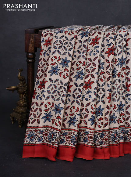 Cream Modal Silk Saree - Ajrakh Prints