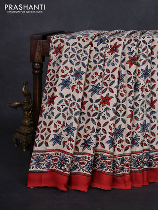 Cream Modal Silk Saree - Ajrakh Prints