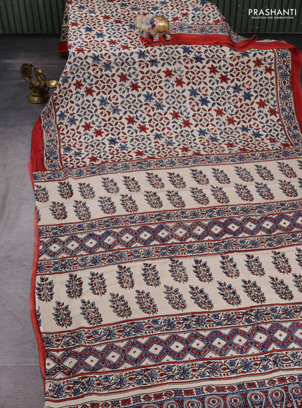 Cream Modal Silk Saree - Ajrakh Prints