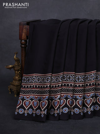 Black Modal Silk Saree - Ajrakh Prints