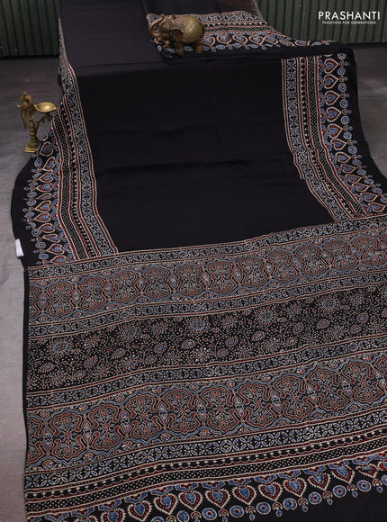 Black Modal Silk Saree - Ajrakh Prints