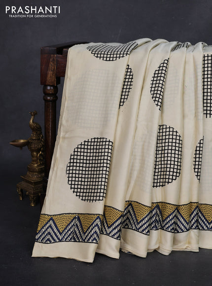 Cream Modal Silk Saree - Ajrakh Prints