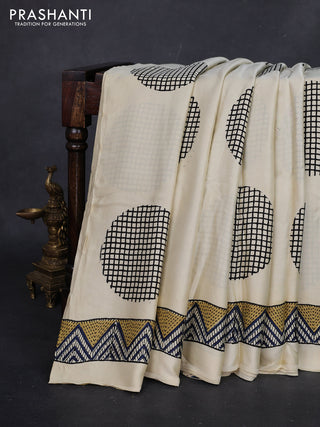 Cream Modal Silk Saree - Ajrakh Prints