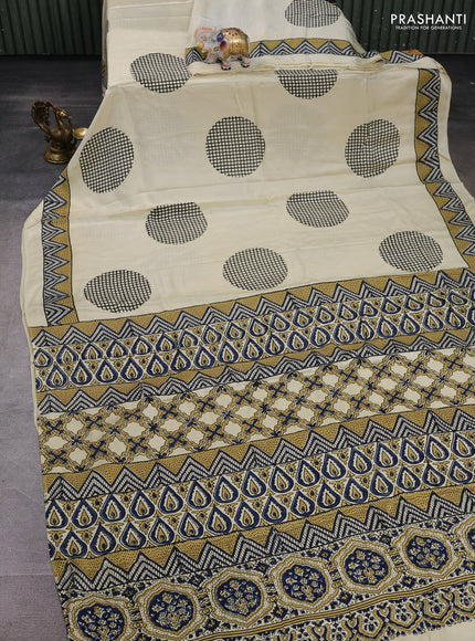 Cream Modal Silk Saree - Ajrakh Prints