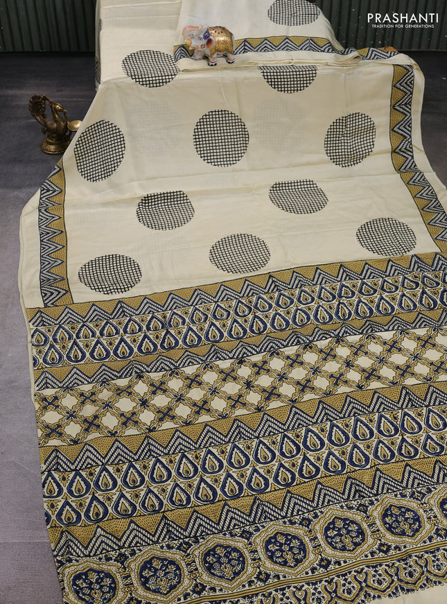 Cream Modal Silk Saree - Ajrakh Prints