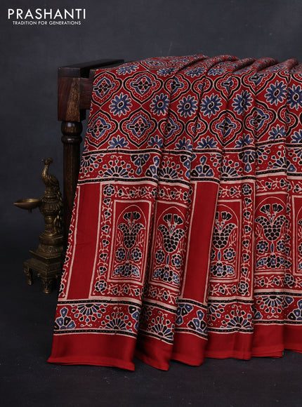 Red Modal Silk Saree - Ajrakh Prints