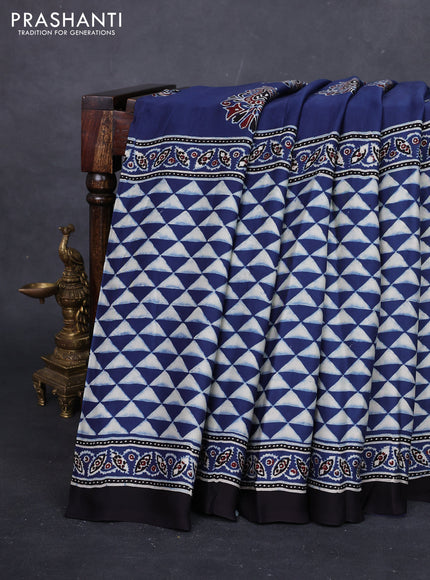Indigo Blue Modal Silk Saree - Ajrakh Prints
